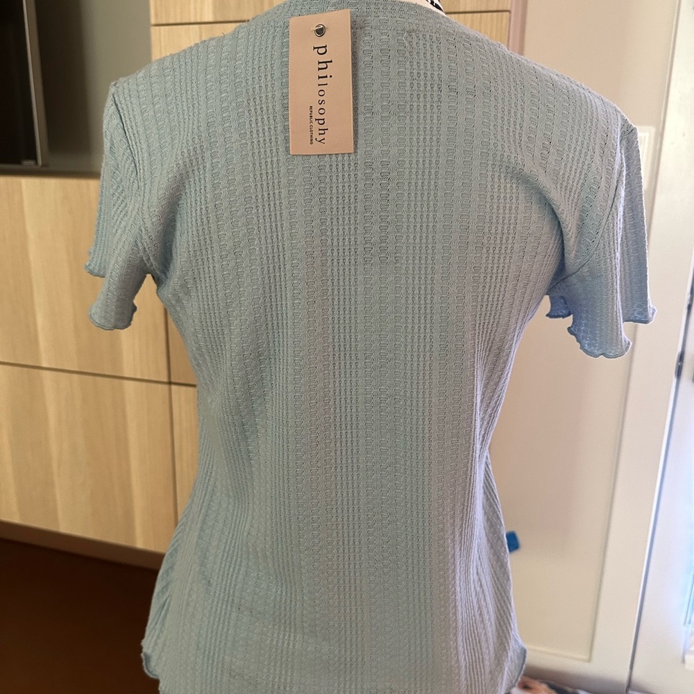 Philosophy Light Blue Textured Short Sleeve Top - Picture 3 of 8